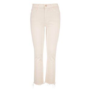 NWT Mother Rascal Crop Fray in Cream Puffs Ivory Straight Stretch Jeans 27